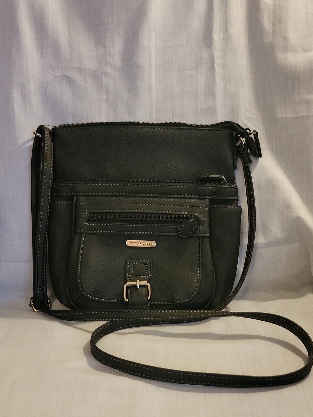 St. John's Bay Black Crossbody Shoulder Bag with Front Zip Pocket